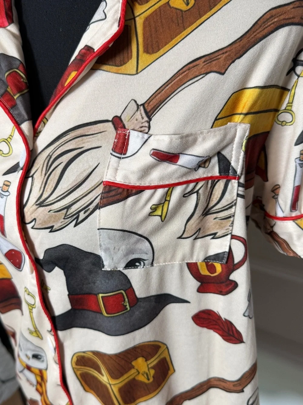 Harry Potter Inspired Pajama Set – Hedwig Owl Button-Up Top & Shorts | Size Med